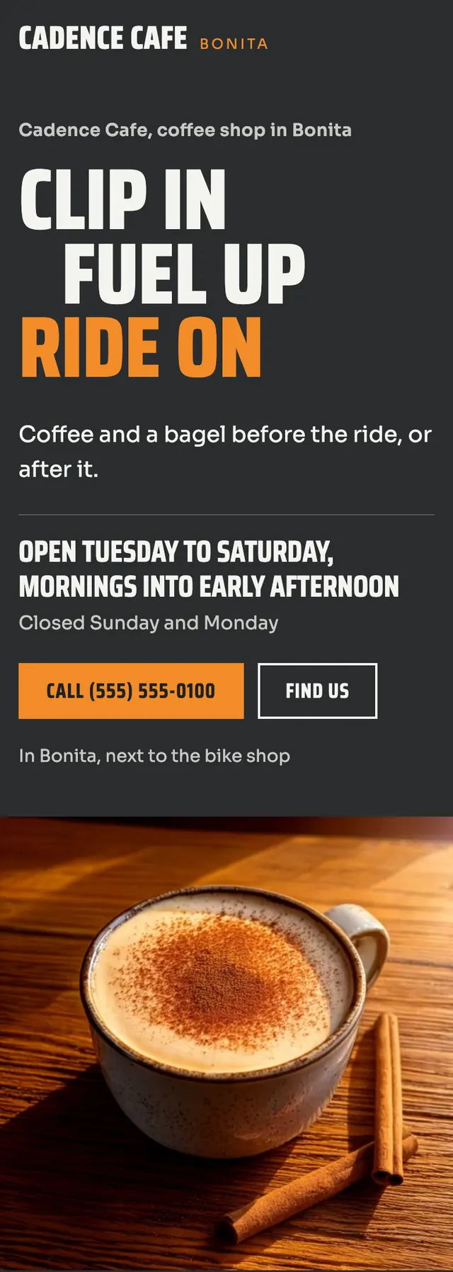 Full homepage of the cafe concept on a phone