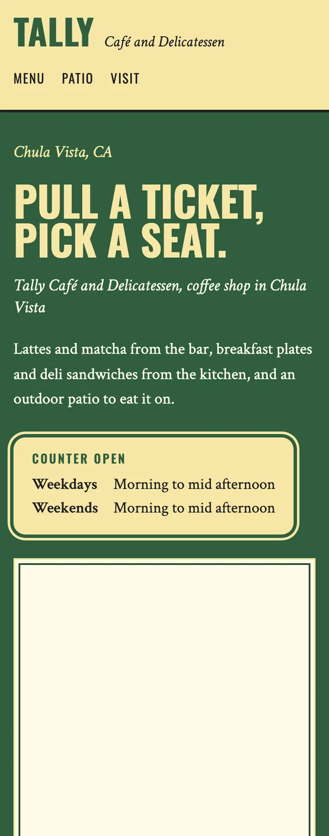 Full homepage of the cafe and deli concept on a phone