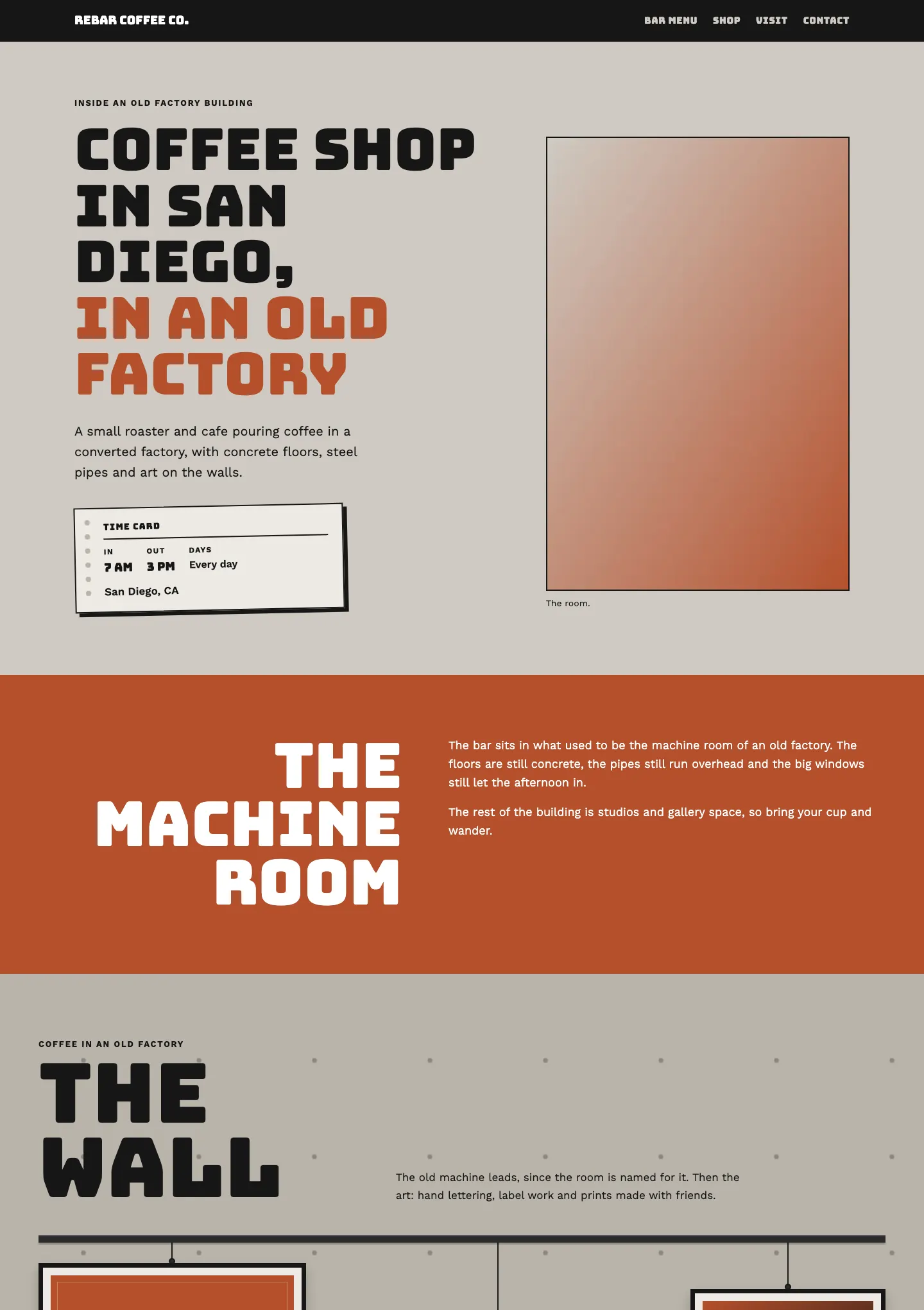 Full homepage of the coffee roaster and cafe concept at desktop width
