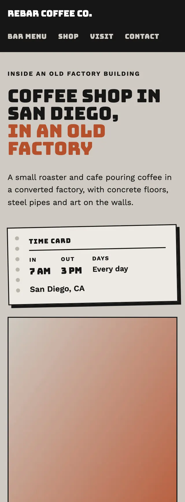 Full homepage of the coffee roaster and cafe concept on a phone