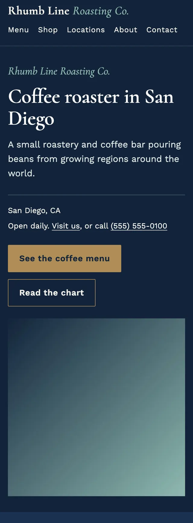 Full homepage of the coffee roaster concept on a phone