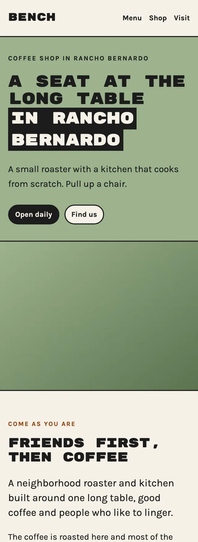 Full homepage of the coffee roaster and kitchen concept on a phone