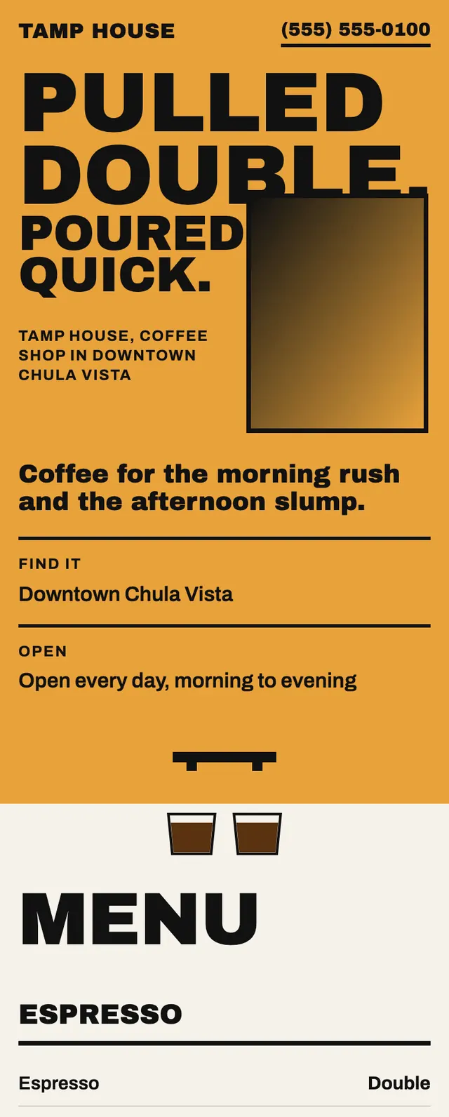 Full homepage of the coffee shop concept on a phone