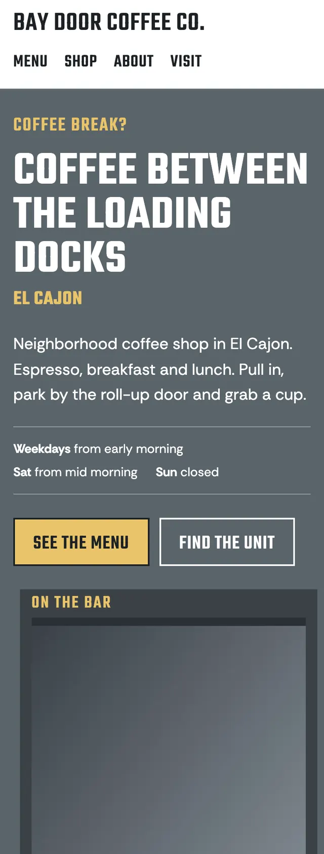 Full homepage of the coffee shop concept on a phone
