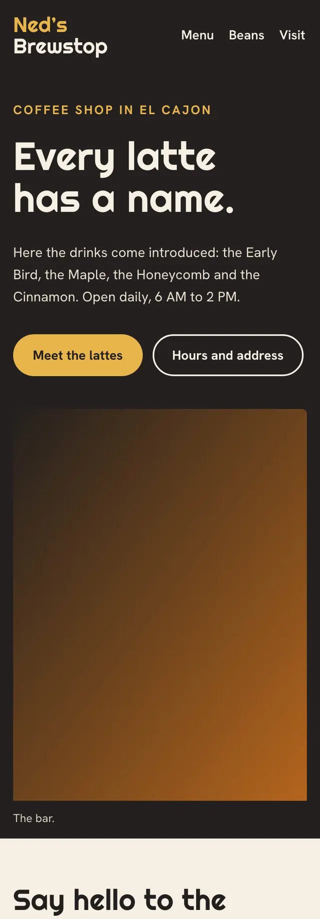 Full homepage of the coffee shop concept on a phone