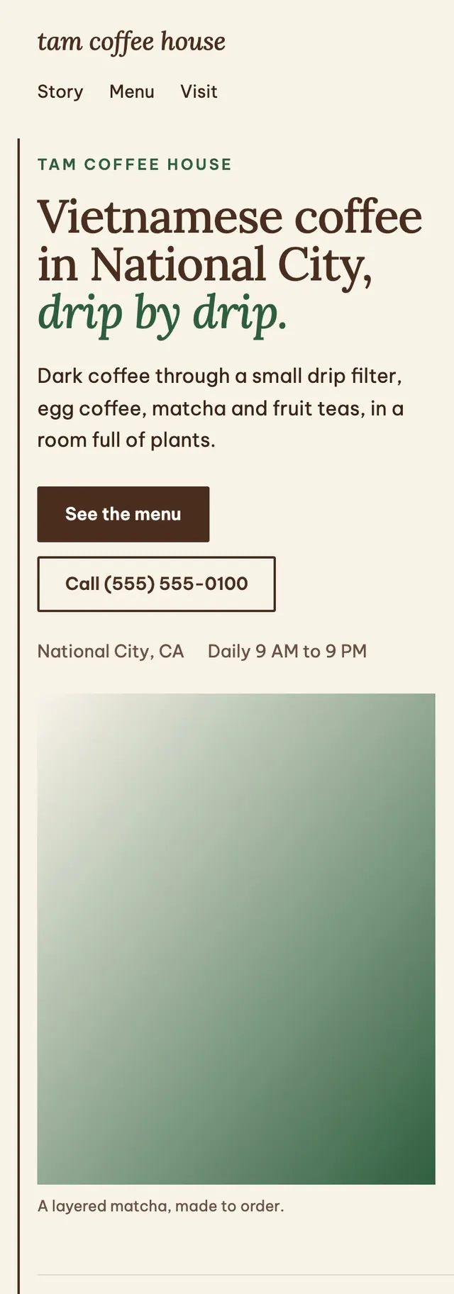 Full homepage of the coffee shop concept on a phone