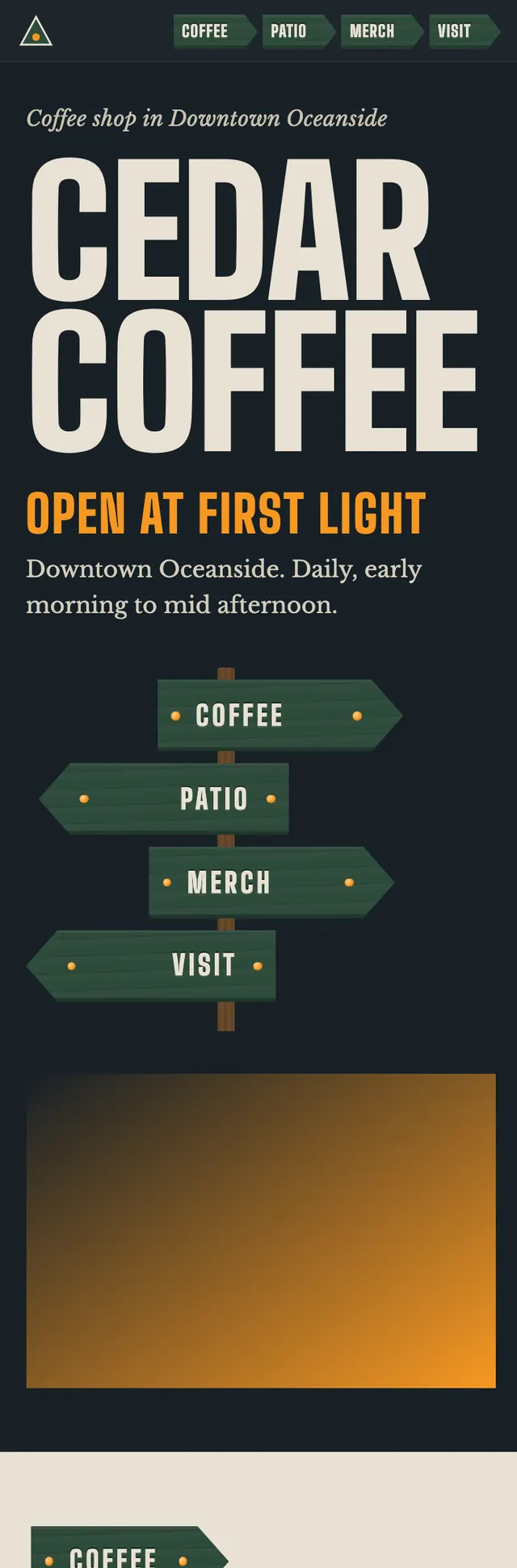 Full homepage of the coffee shop concept on a phone