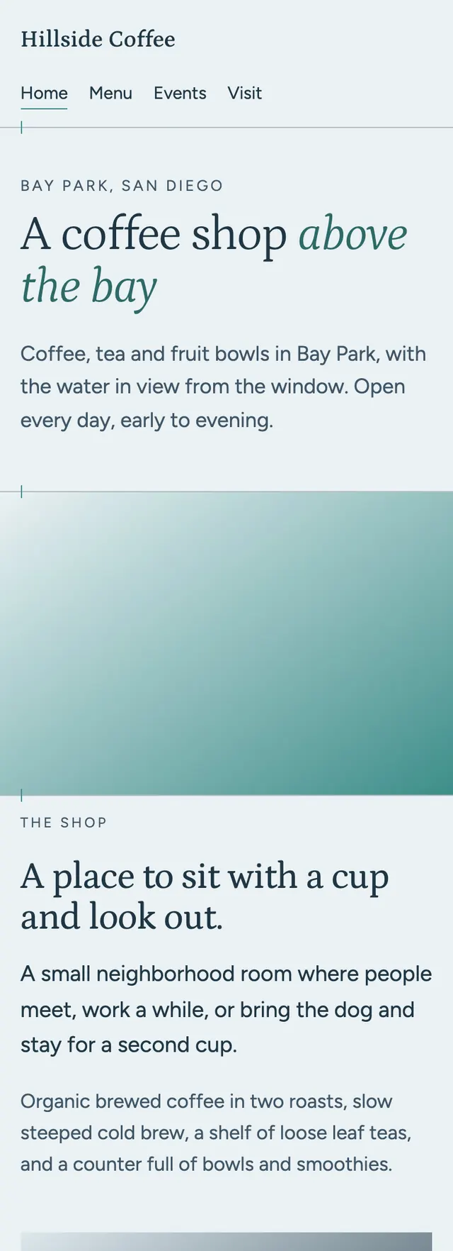 Full homepage of the coffee shop concept on a phone