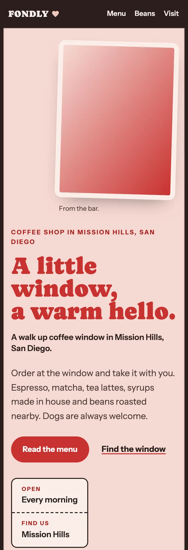 Full homepage of the coffee shop concept on a phone