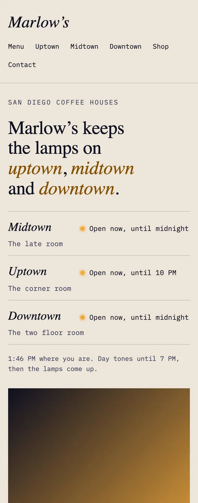 Full homepage of the coffee shop concept on a phone