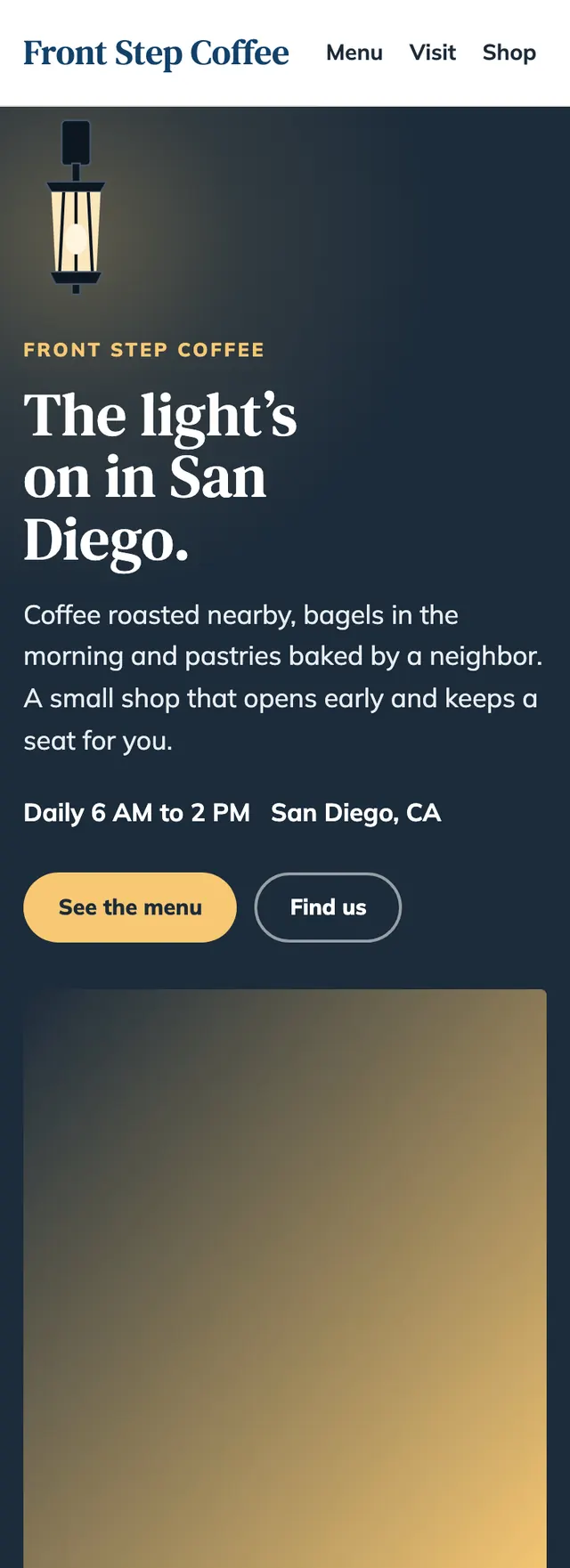 Full homepage of the coffee shop concept on a phone