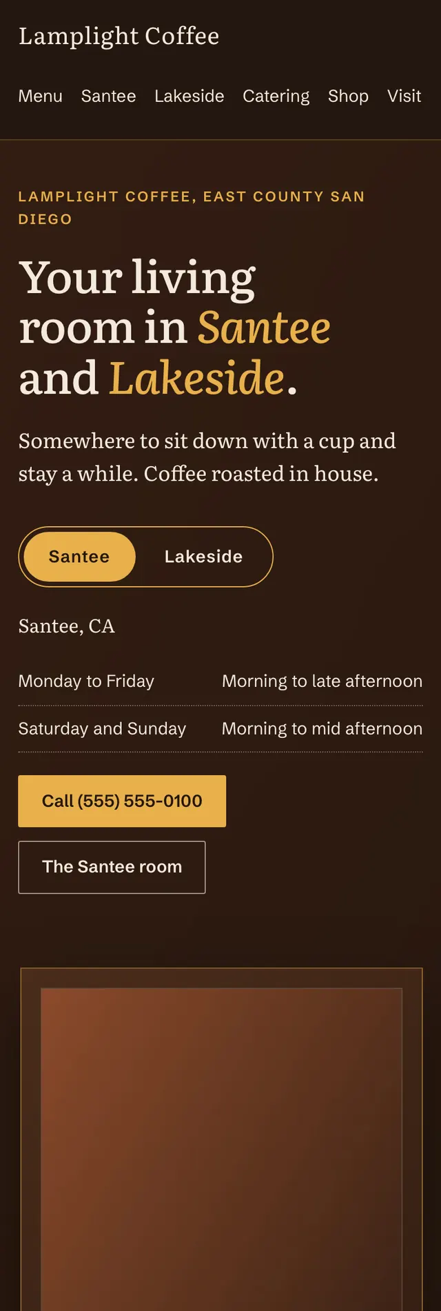 Full homepage of the coffee shop concept on a phone