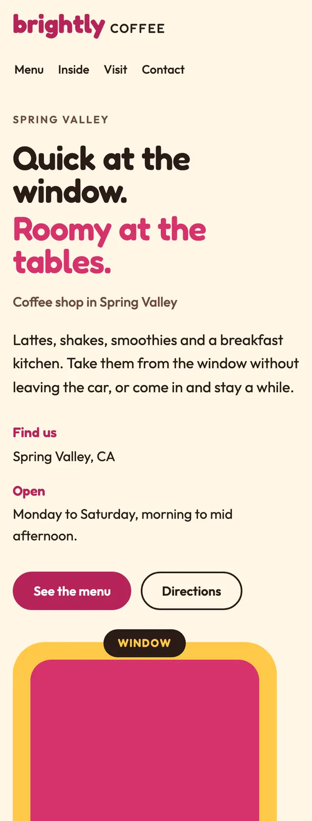 Full homepage of the drive-thru coffee shop concept on a phone