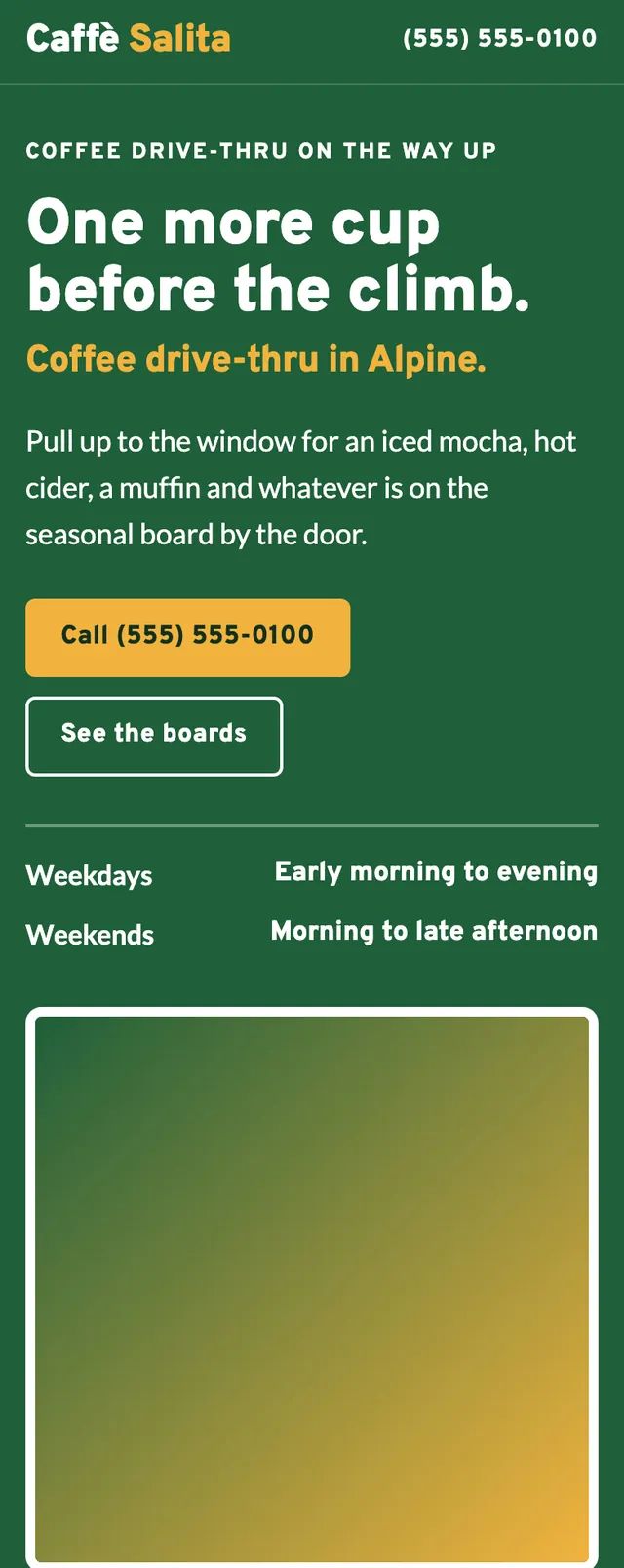 Full homepage of the drive-thru coffee concept on a phone