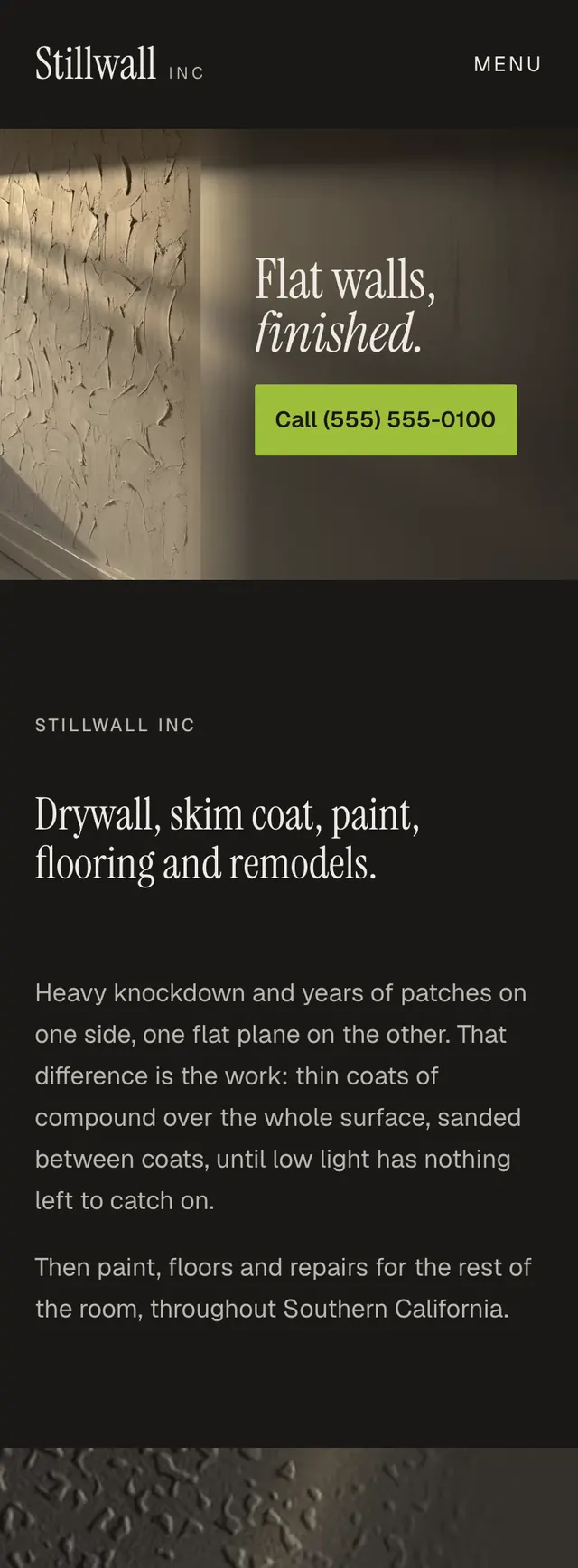 Full homepage of the drywall and painting concept on a phone