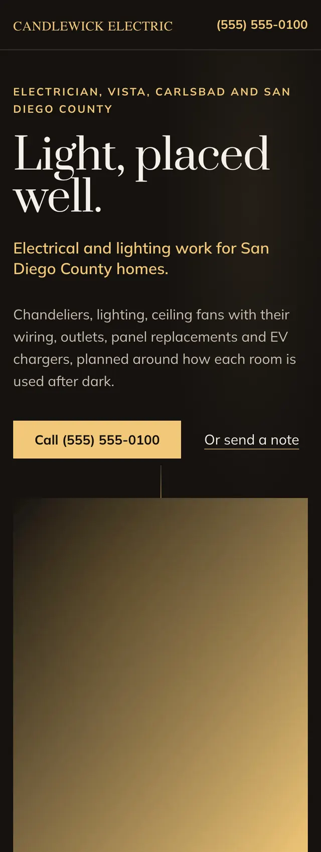 Full homepage of the electrician concept on a phone