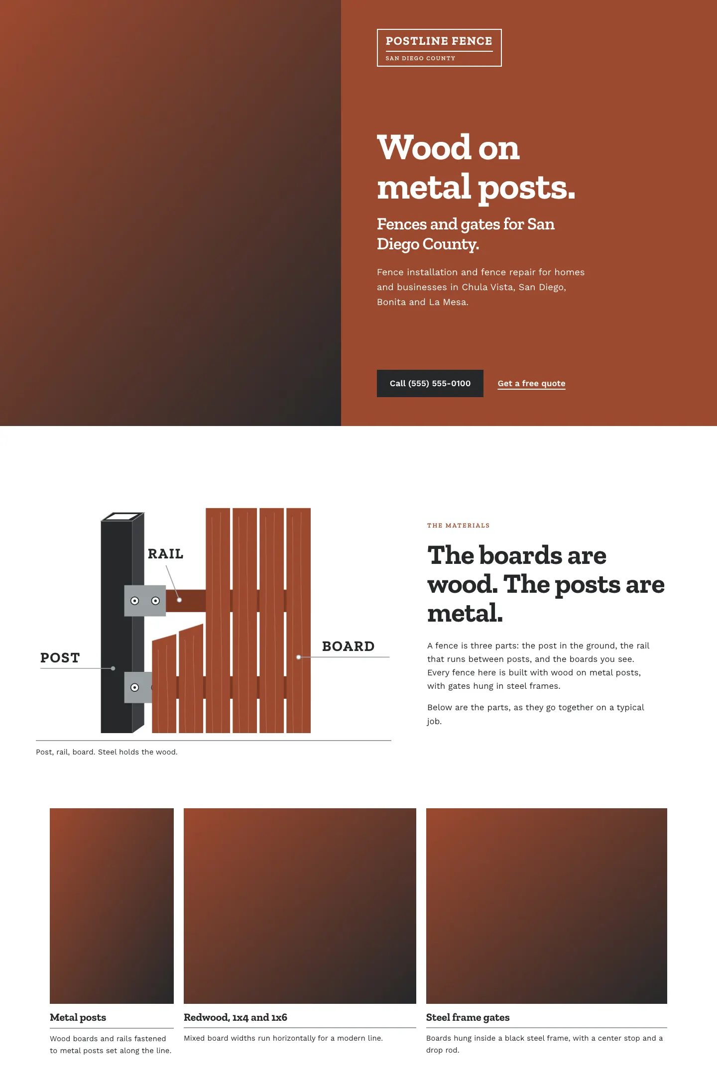 Full homepage of the fence contractor concept at desktop width