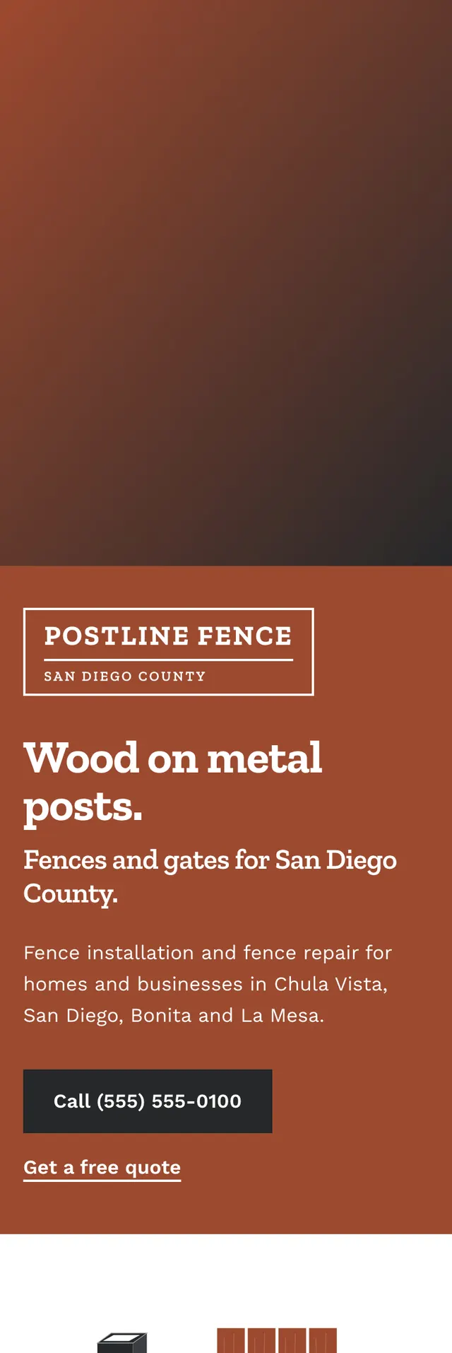 Full homepage of the fence contractor concept on a phone