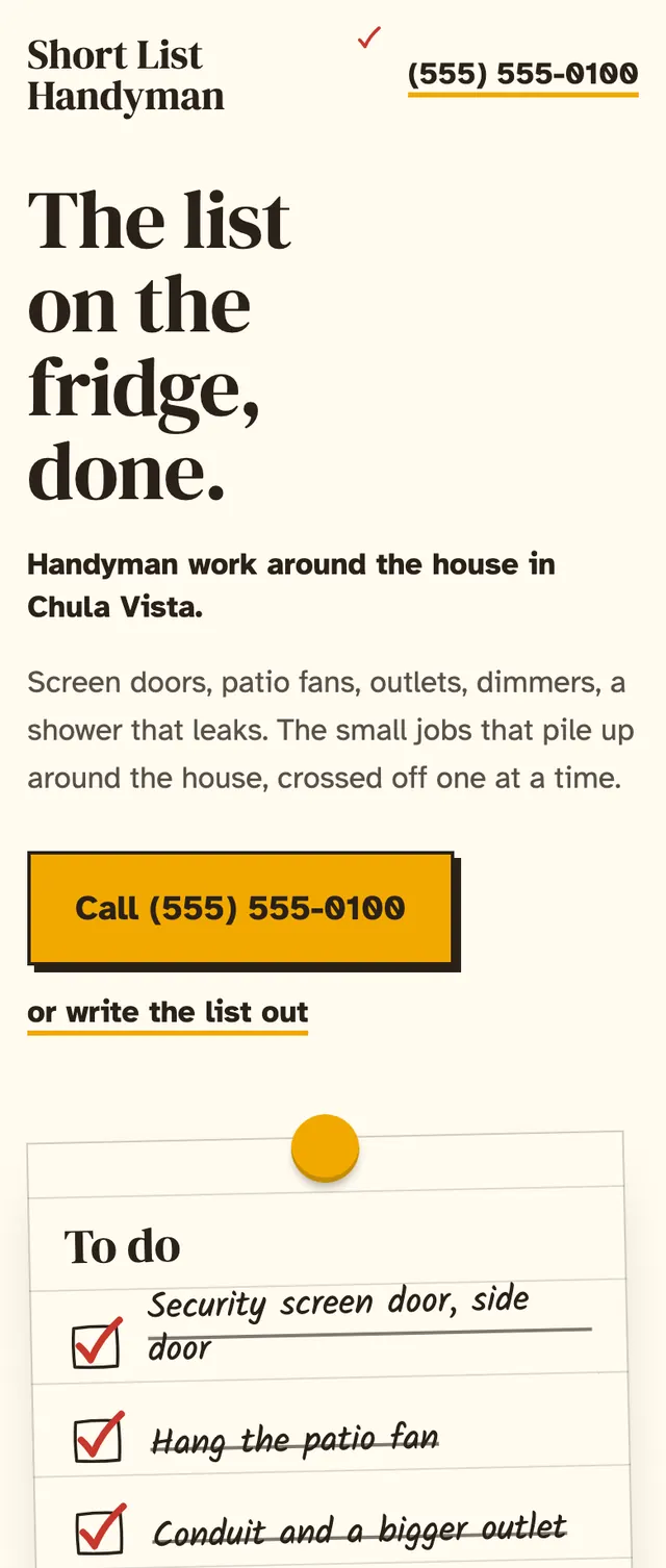 Full homepage of the handyman concept on a phone