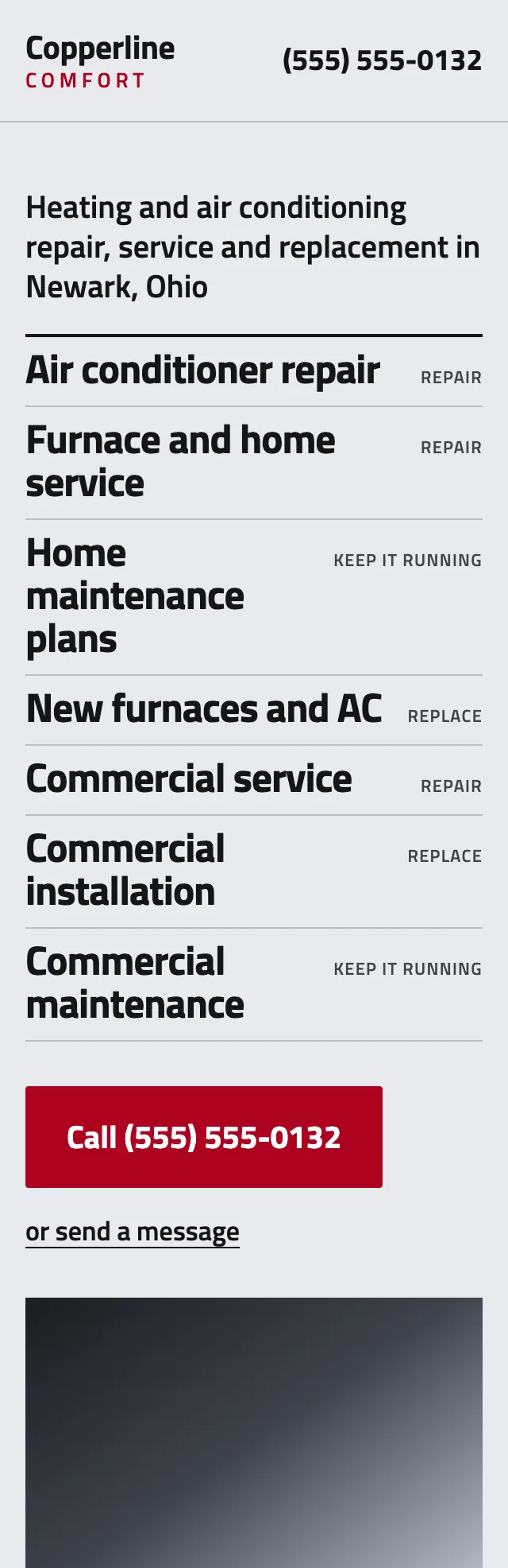 Full homepage of the heating and cooling concept on a phone