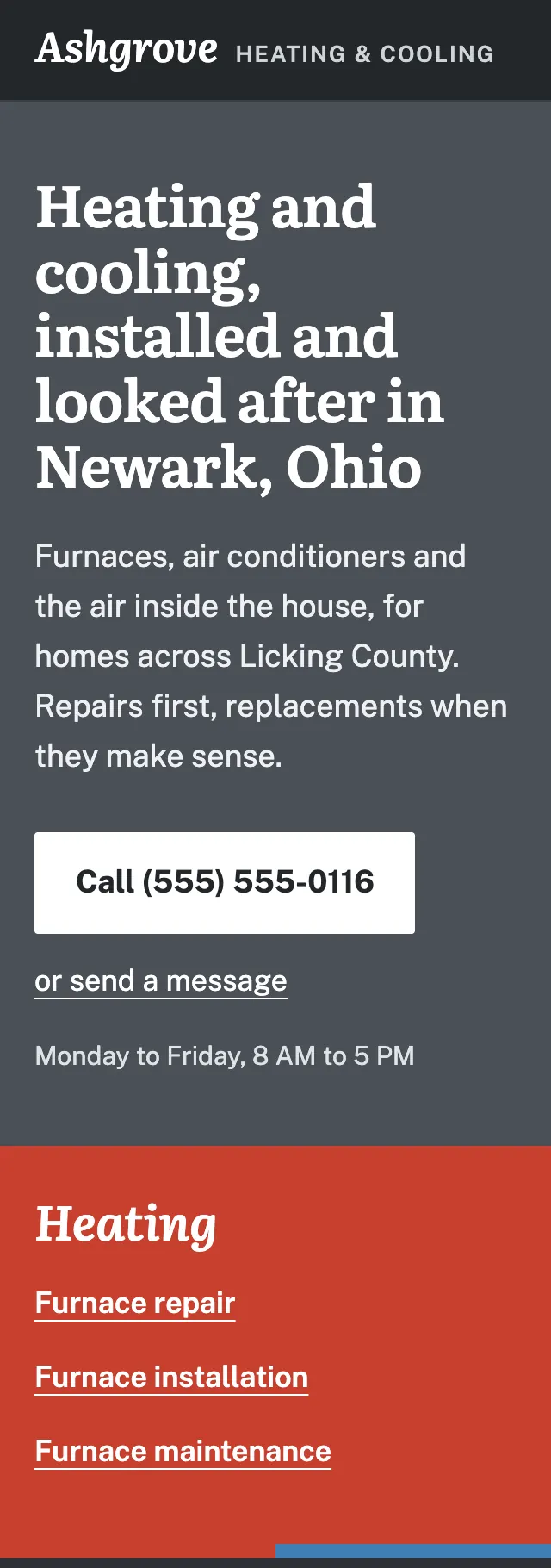 Full homepage of the heating and cooling concept on a phone