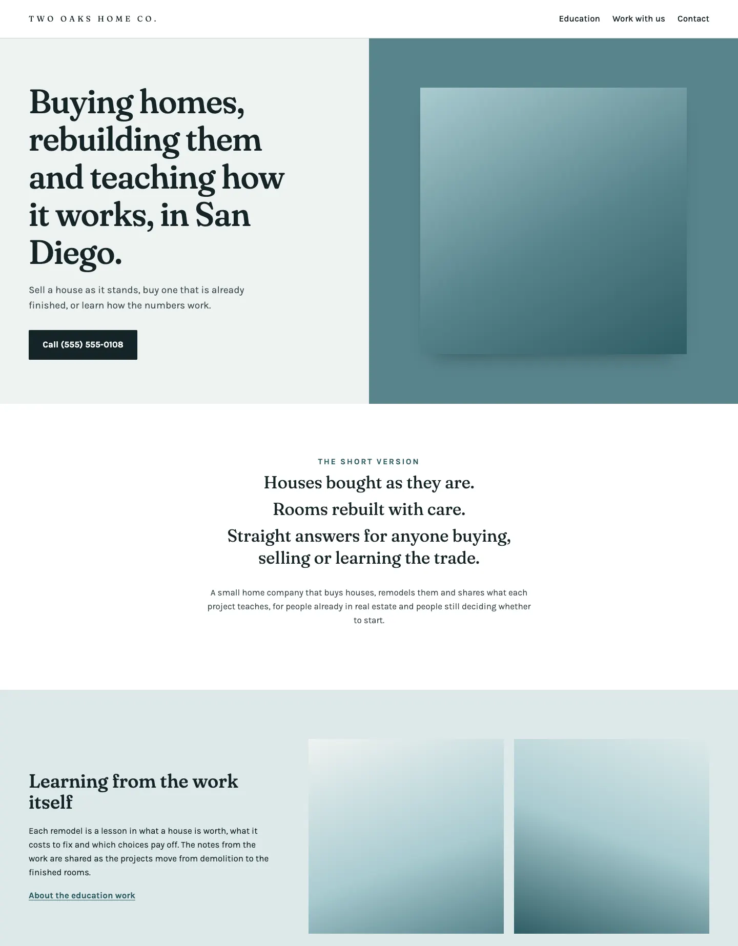 Full homepage of the home buying and remodeling concept at desktop width