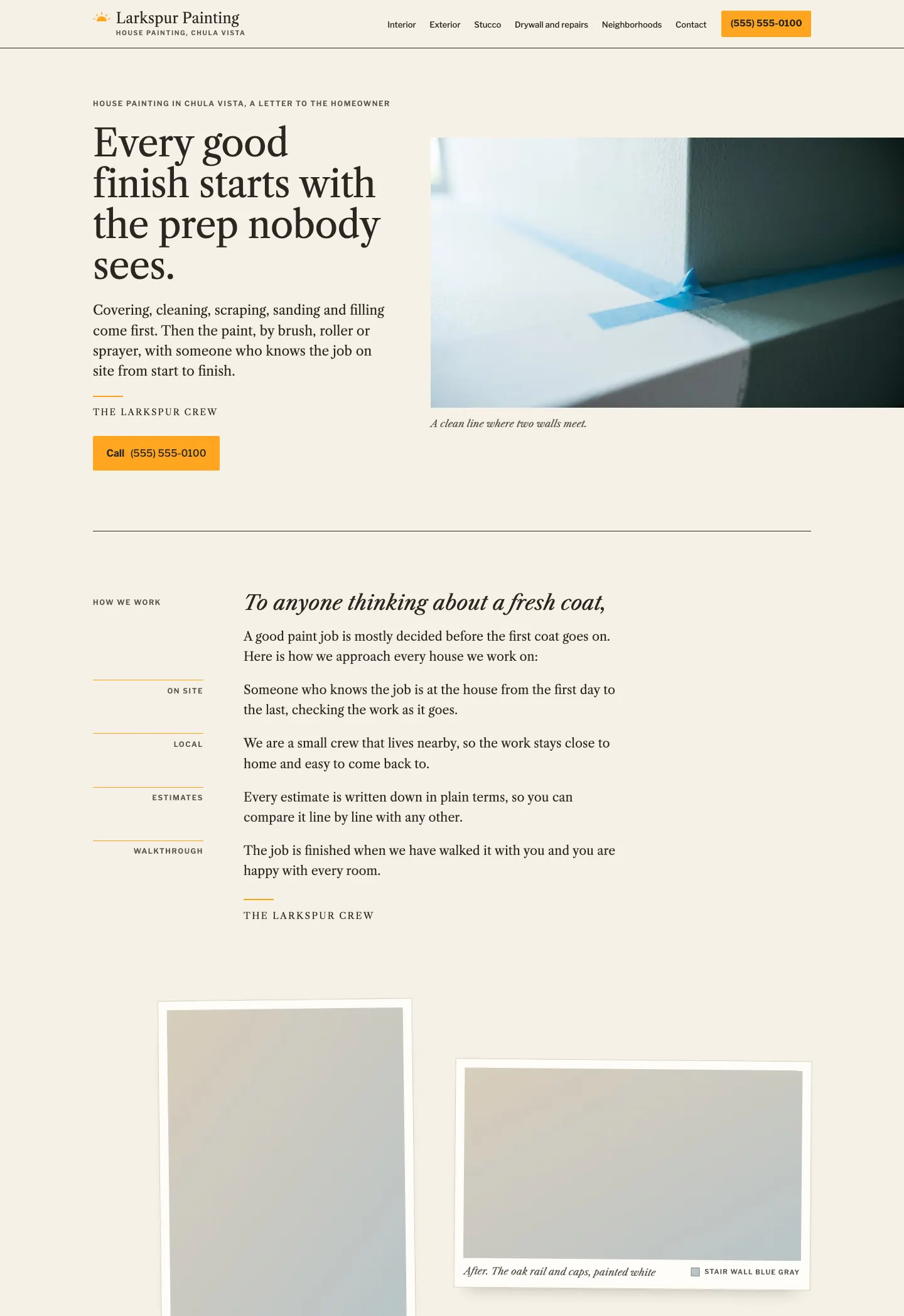 Full homepage of the house painting concept at desktop width