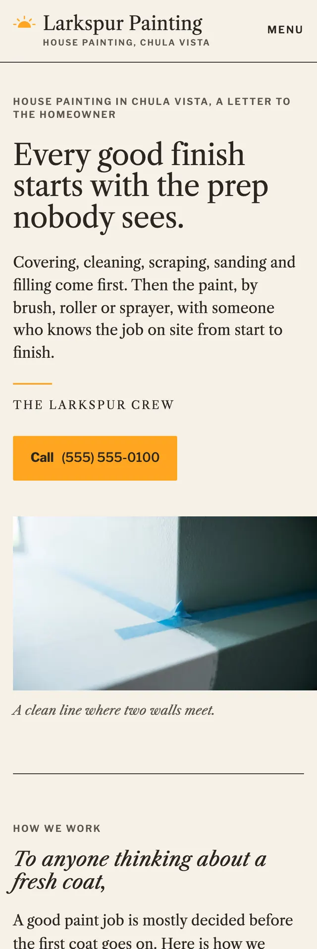 Full homepage of the house painting concept on a phone