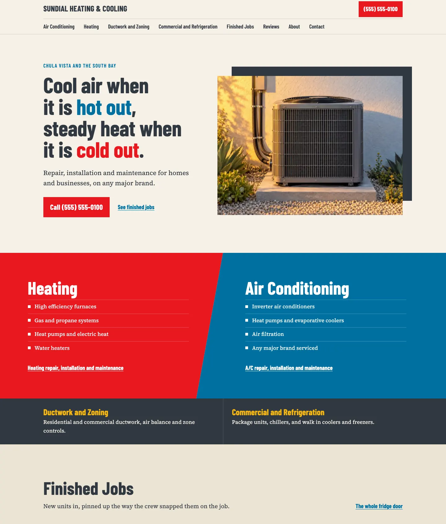Full homepage of the hvac concept at desktop width