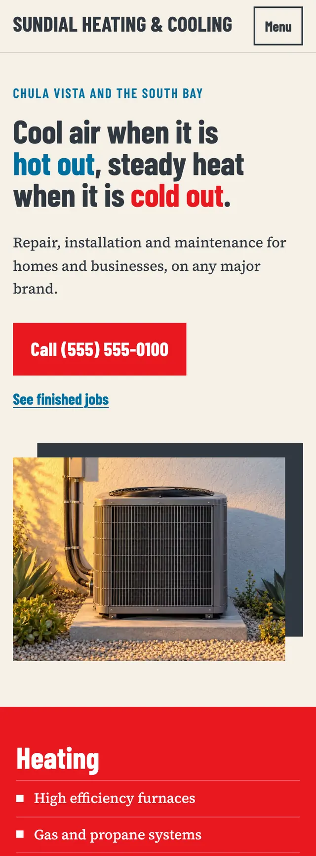 Full homepage of the hvac concept on a phone
