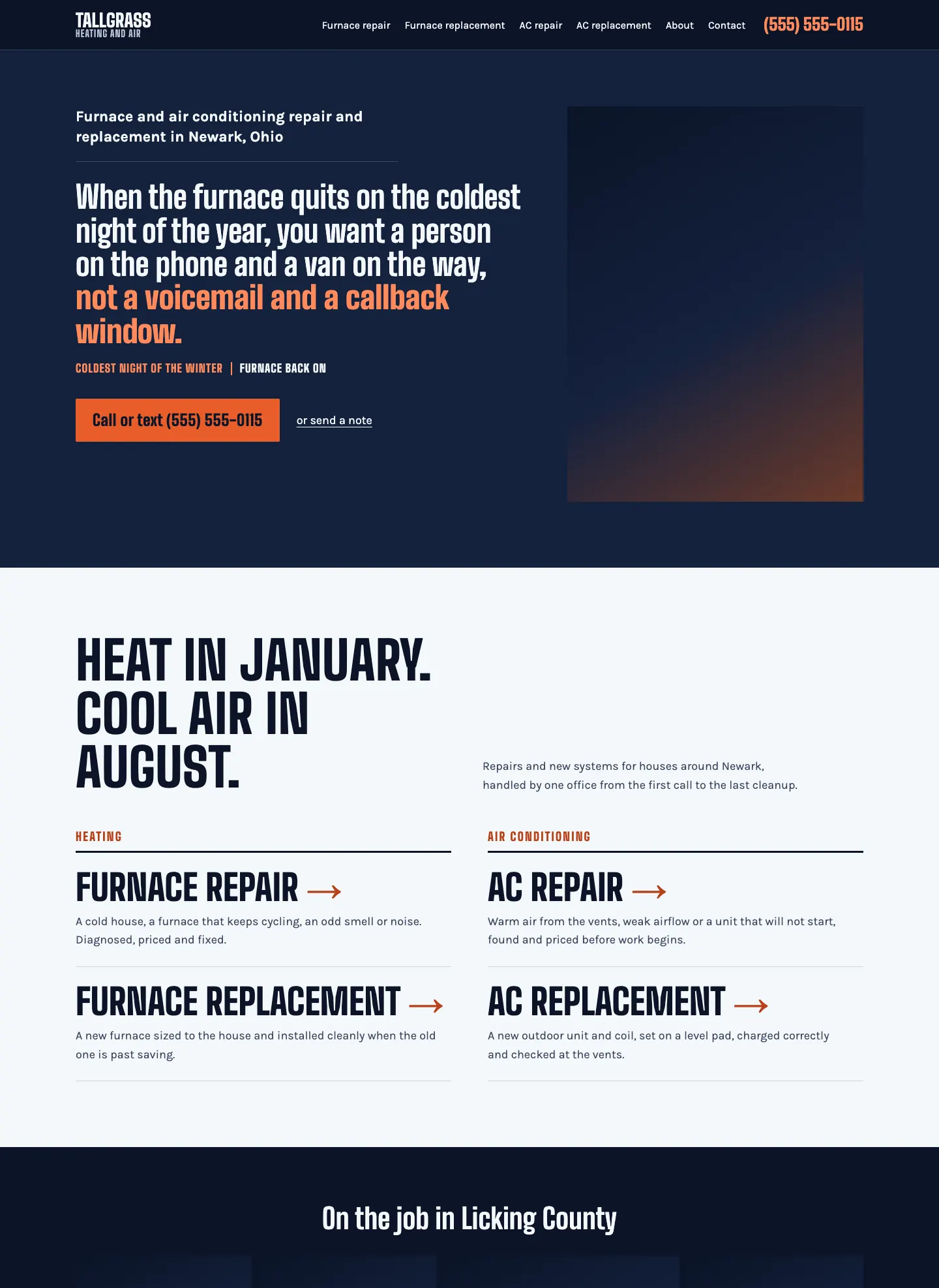 Full homepage of the hvac concept at desktop width