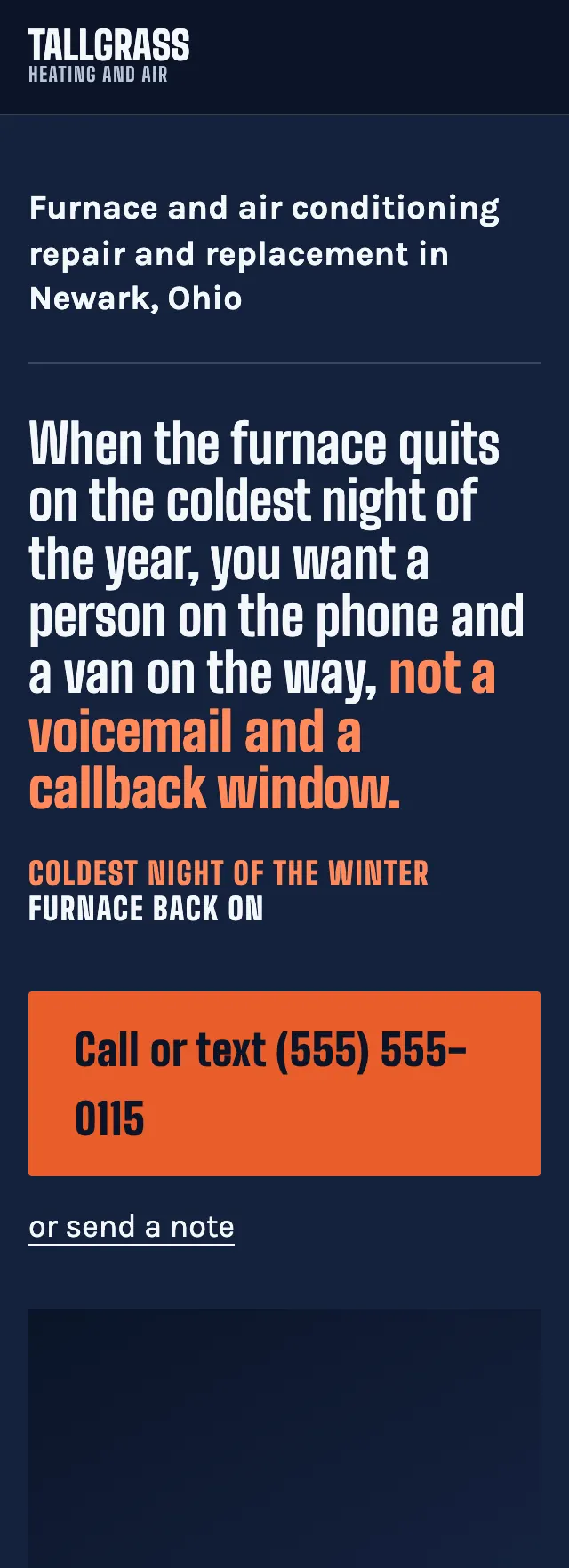 Full homepage of the hvac concept on a phone