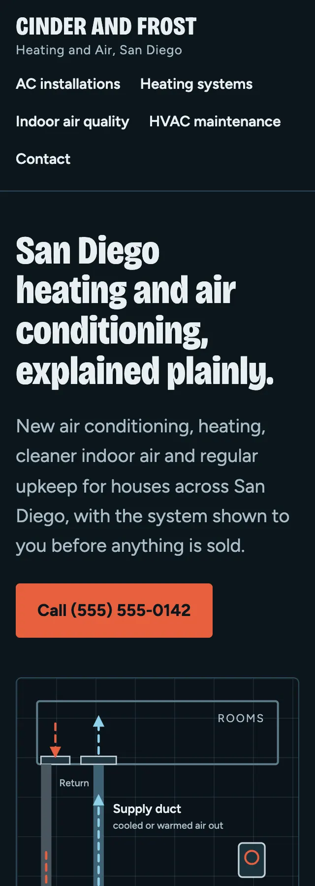 Full homepage of the hvac concept on a phone