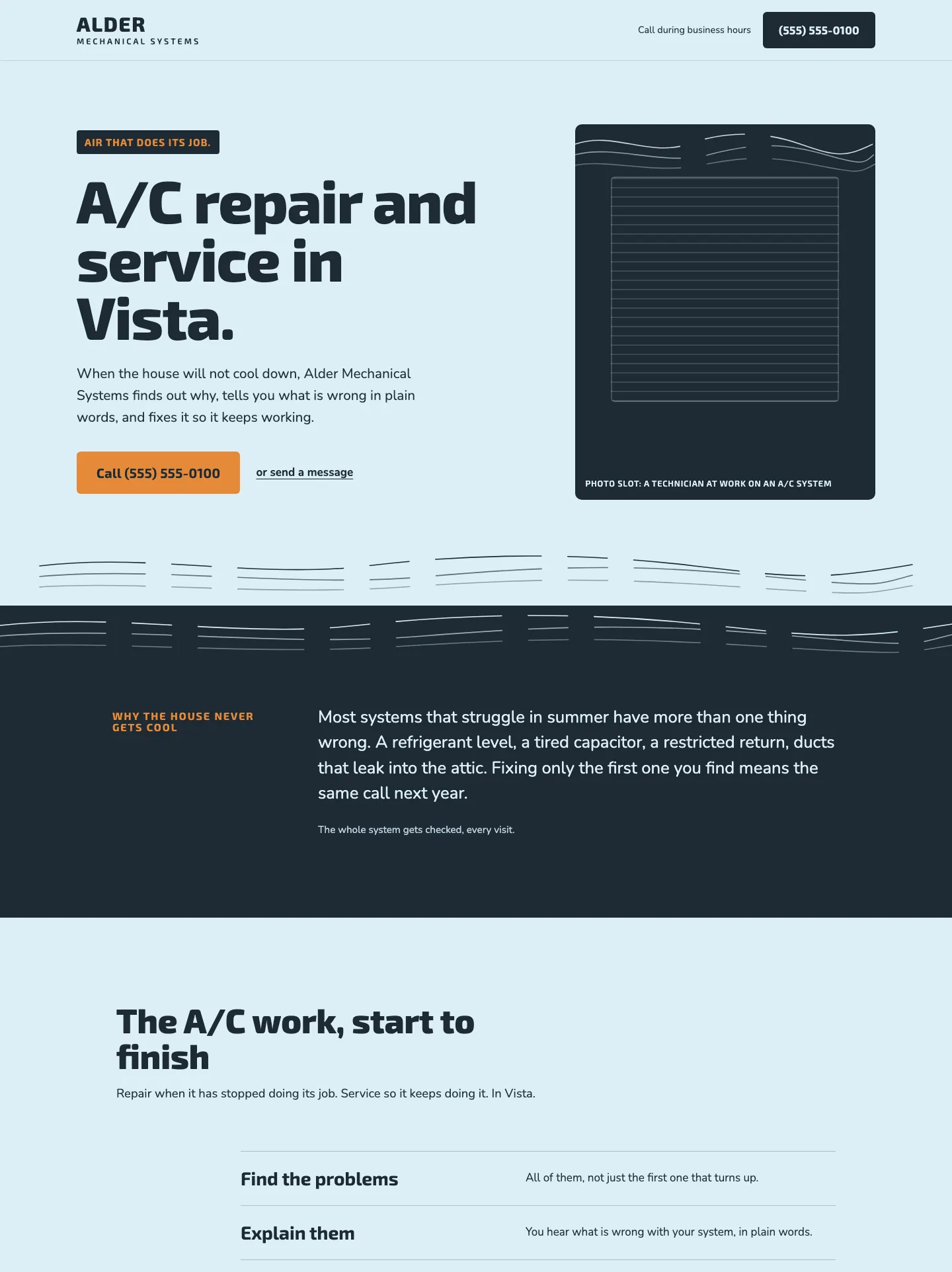 Full homepage of the hvac concept at desktop width