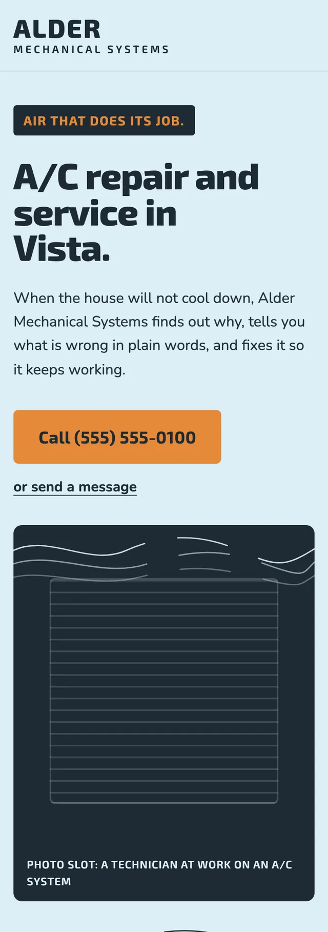 Full homepage of the hvac concept on a phone