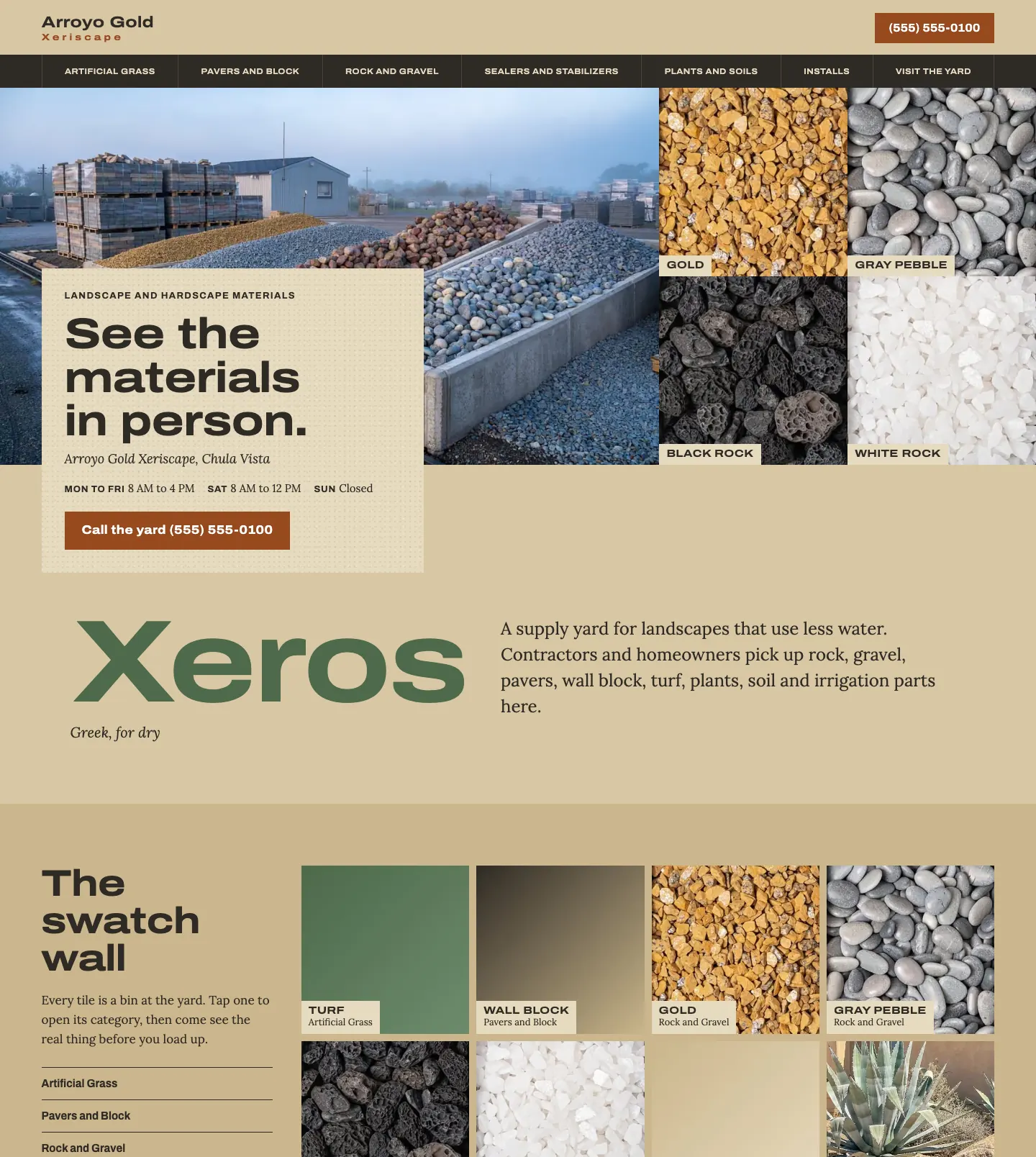 Full homepage of the landscape supply yard concept at desktop width