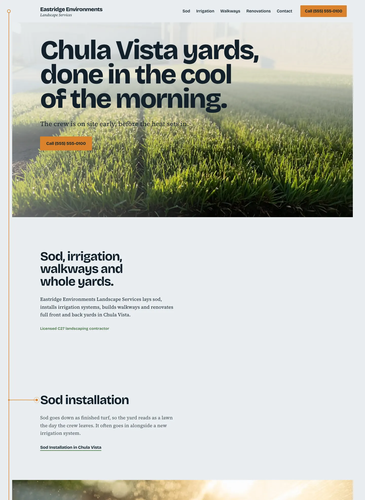 Full homepage of the landscaping concept at desktop width