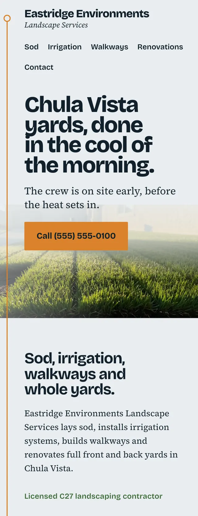 Full homepage of the landscaping concept on a phone