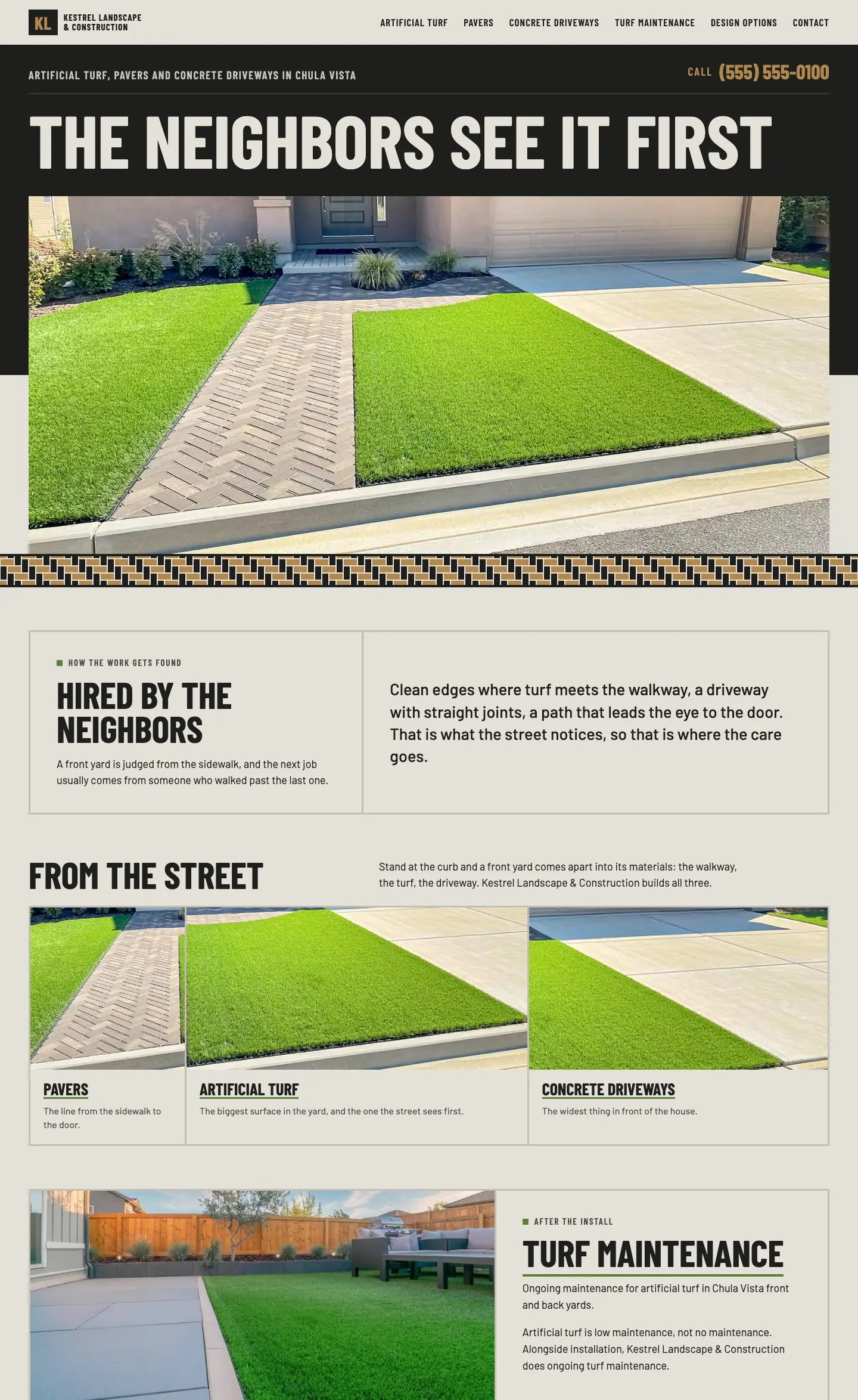 Full homepage of the landscaping concept at desktop width