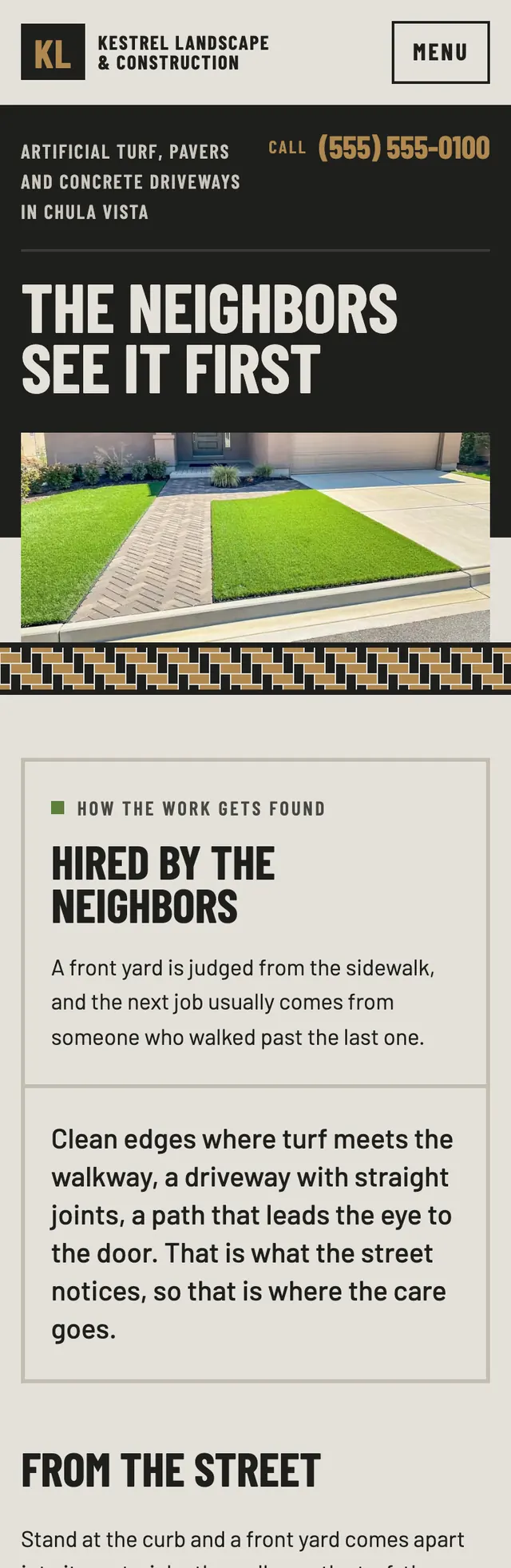 Full homepage of the landscaping concept on a phone