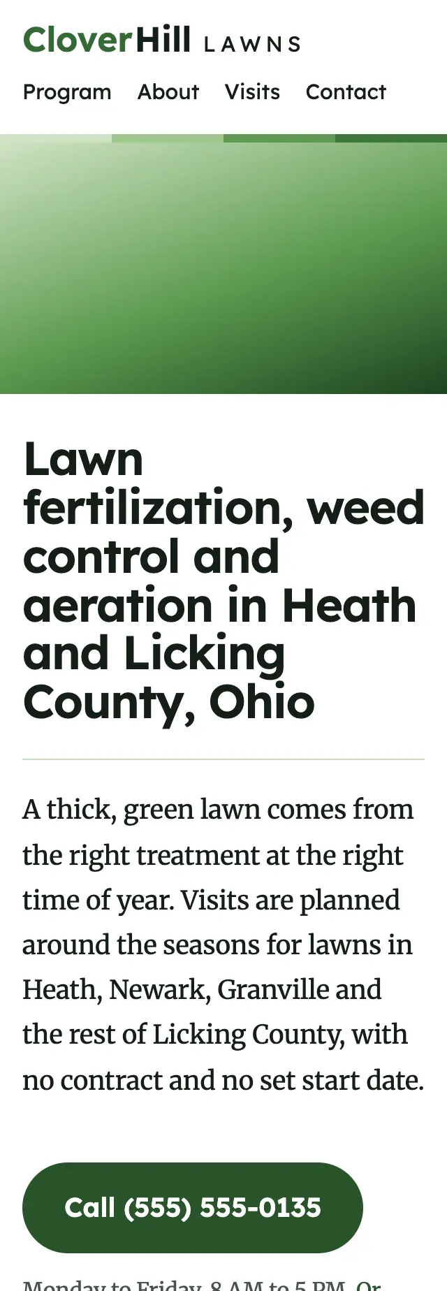 Full homepage of the lawn care concept on a phone