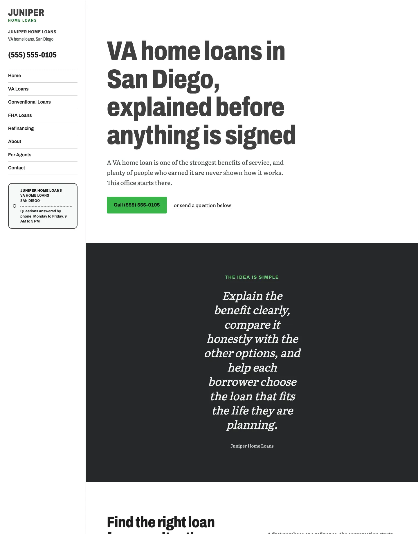 Full homepage of the mortgage broker concept at desktop width