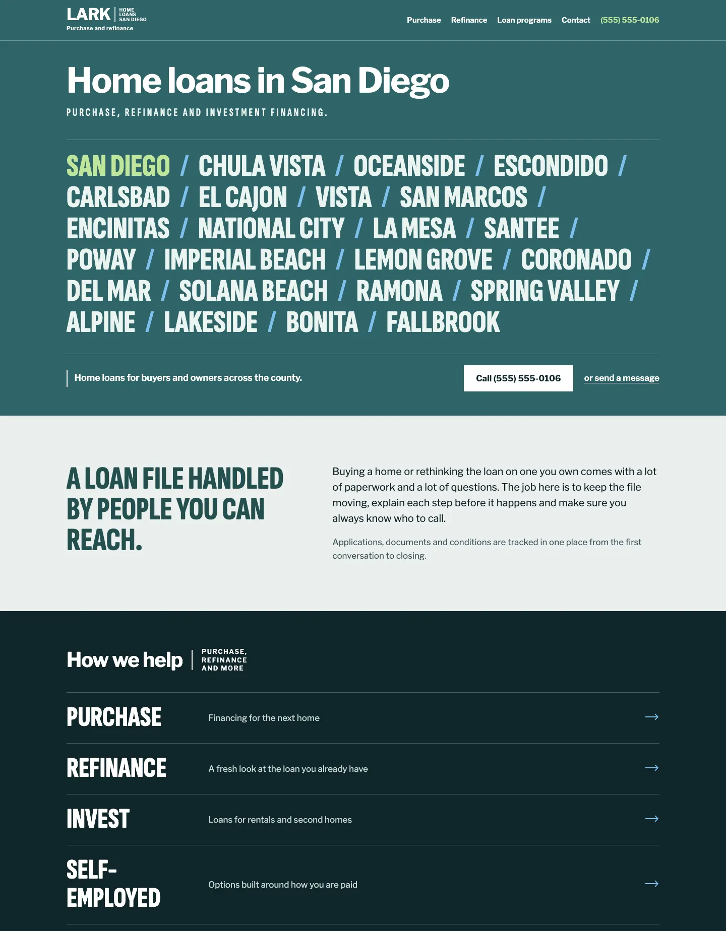 Full homepage of the mortgage lending concept at desktop width