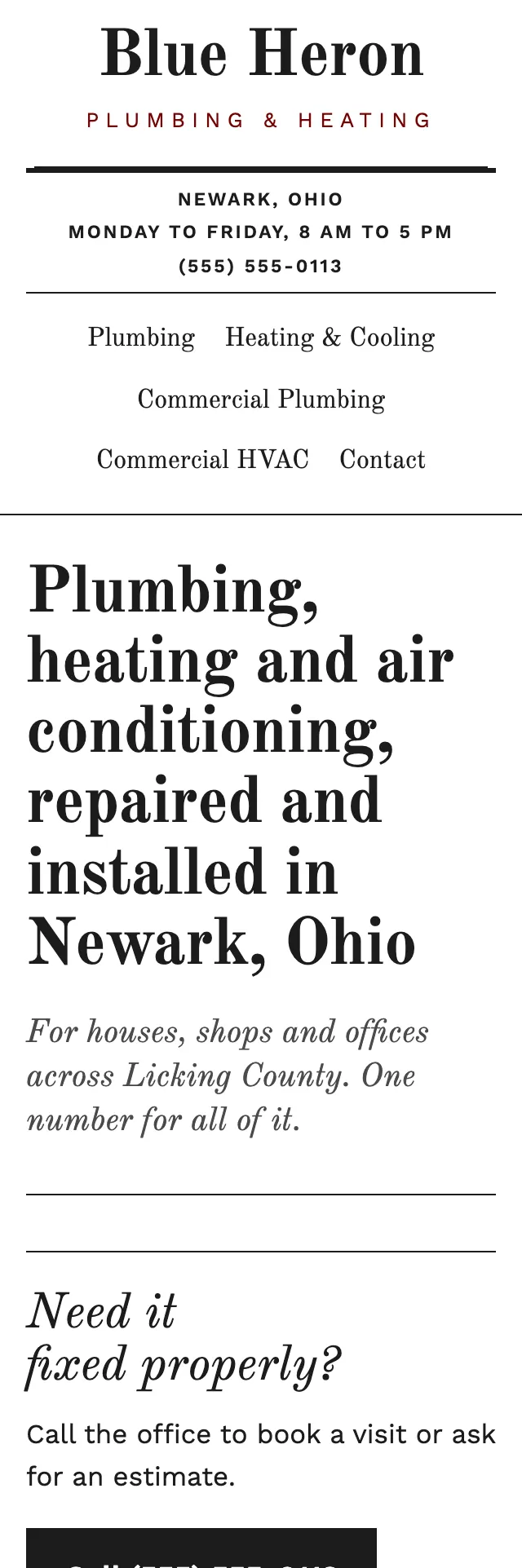 Full homepage of the plumbing and heating concept on a phone
