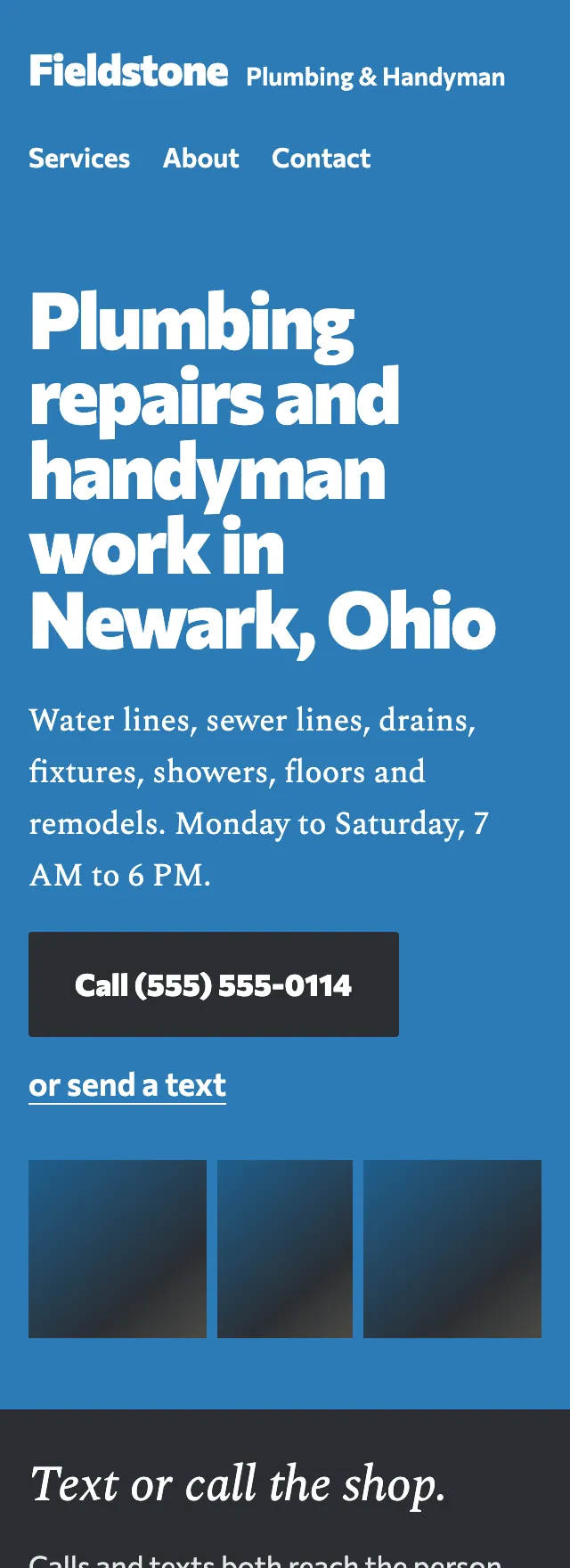 Full homepage of the plumbing concept on a phone