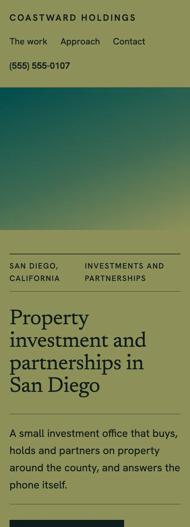Full homepage of the real estate investment concept on a phone