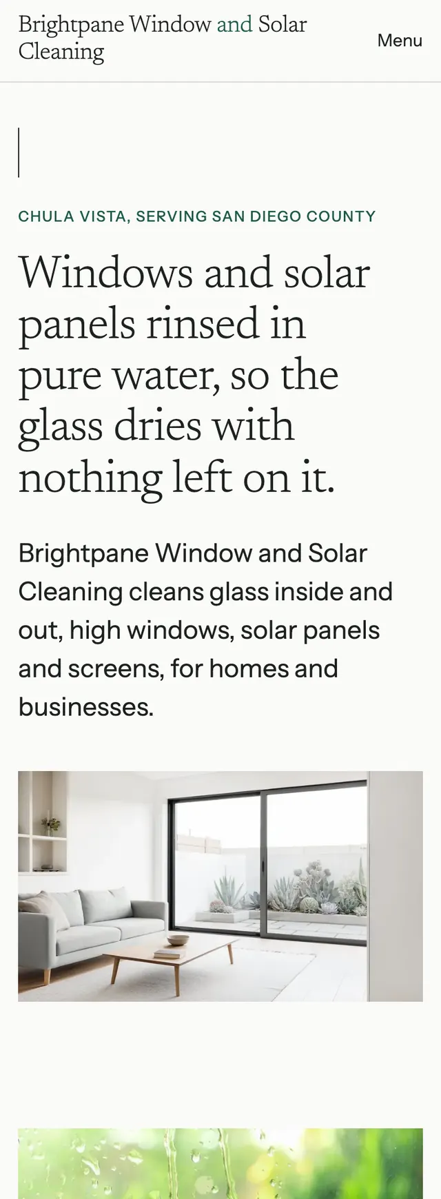 Full homepage of the window and solar cleaning concept on a phone